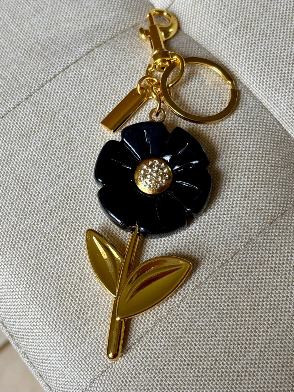 Gold & Black Flower Keychain Charm